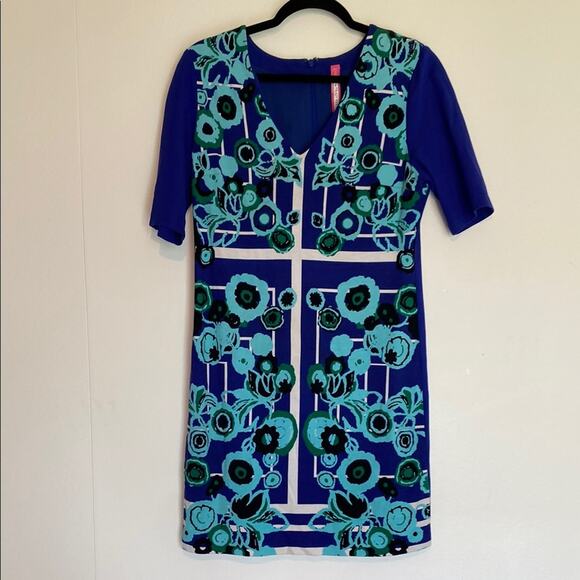 NWT Plenty by Tracy Reese Blue and Green Sheath Dress V-Neck Midi - Picture 1 of 7